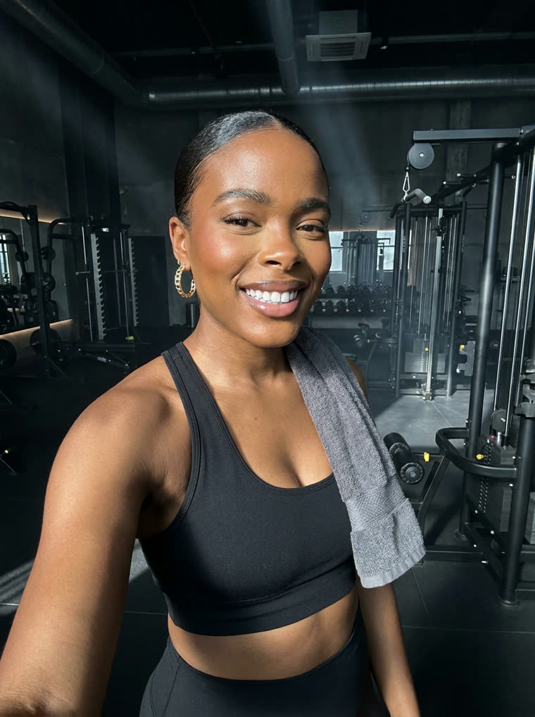 The same person in activewear in a gym